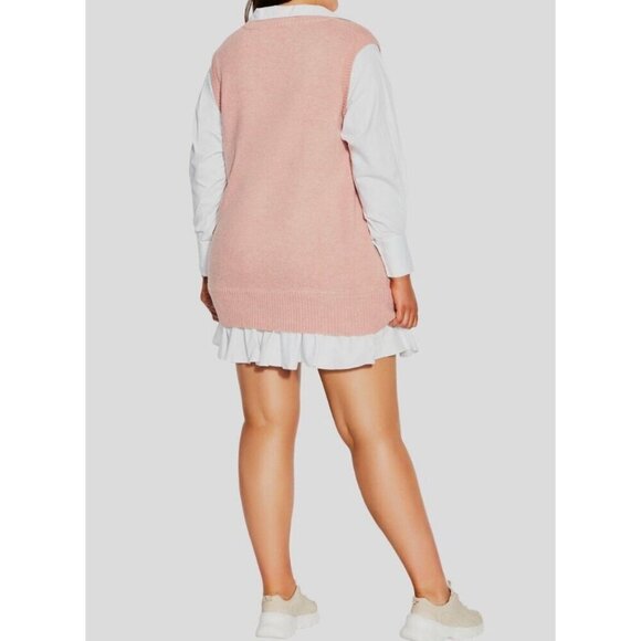 City Chic Contrast Collared Sweater Women Plus Size 18 Pink White College Preppy - Picture 12 of 12